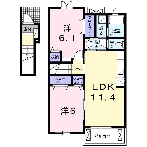 ハピネス・ハトミII(2LDK/2階)の間取り写真