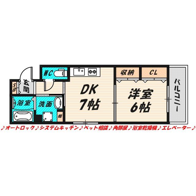 CITYSPIRE鶴見(1DK/6階)の間取り写真