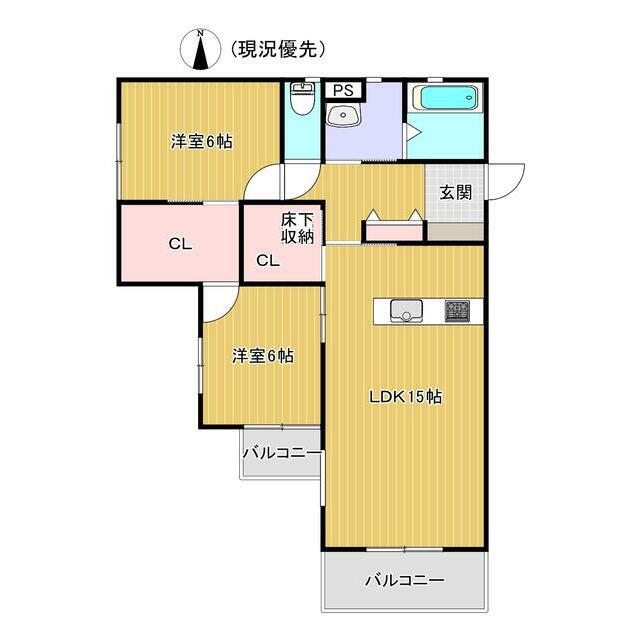 シェ・モア・ドーヴィル(2LDK/2階)の間取り写真