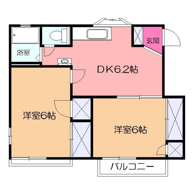 メゾンドール南橋本(2DK/2階)の間取り写真