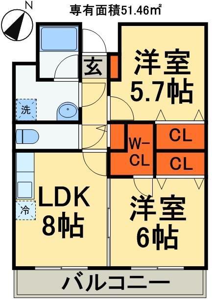 サンヒルズ秀栄(2LDK/3階)の間取り写真