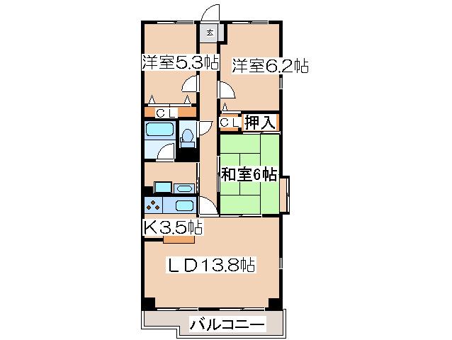 バードタウン2番館(3LDK/2階)の間取り写真