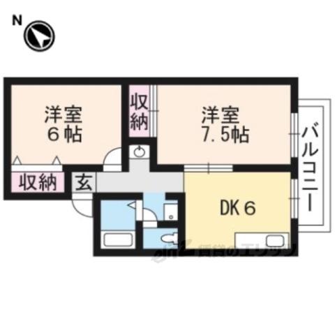 グリーンタウンハタケヤマB棟(2DK/2階)の間取り写真
