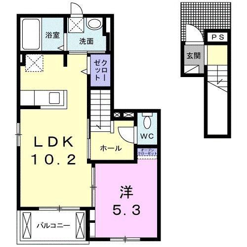 リベルテ ビラージュ(1LDK/2階)の間取り写真