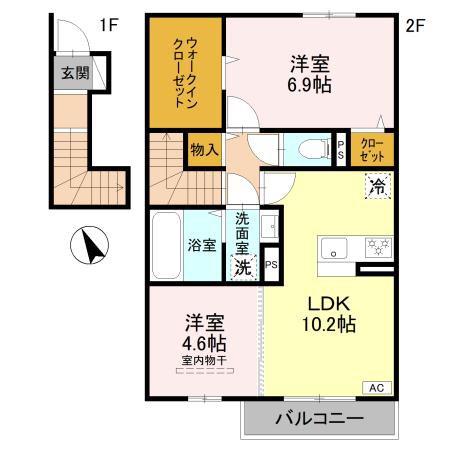 D-ROOM 天が岡(2LDK/2階)の間取り写真