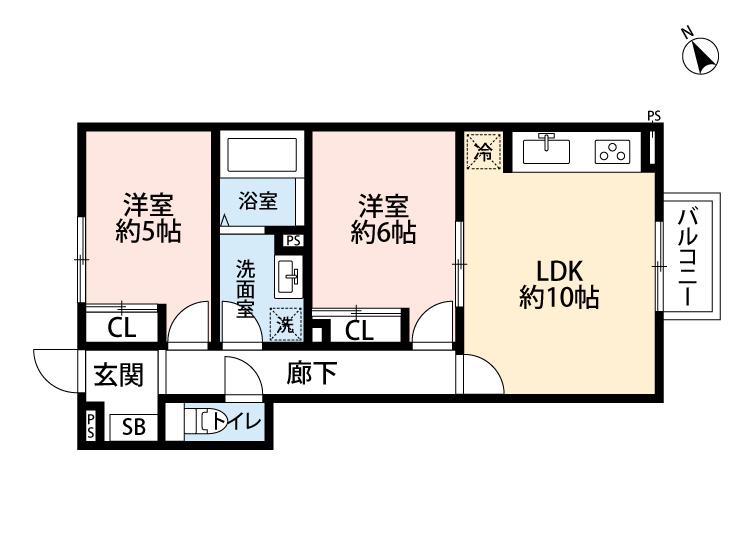 プライム世田谷(2LDK/2階)の間取り写真