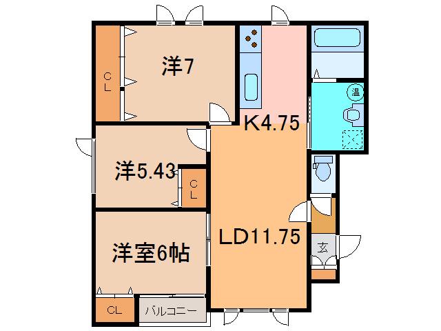 カーサ・アヴェニール(3LDK/3階)の間取り写真