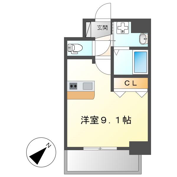 プレサンス名古屋駅前プラチナム(ワンルーム/7階)の間取り写真