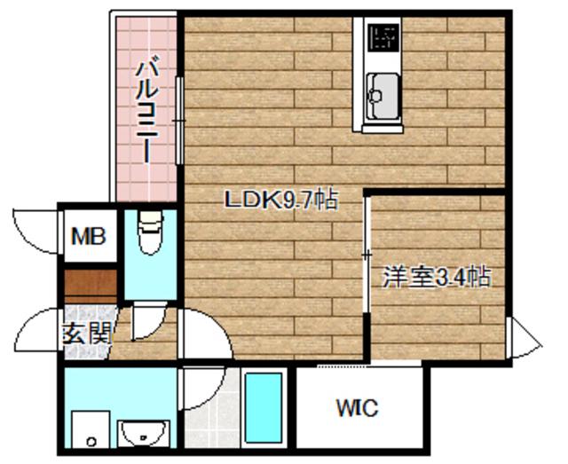 ウェルスクエア高槻(1LDK/2階)の間取り写真
