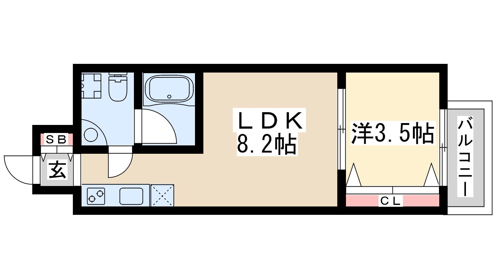 リッジ江坂(1LDK/9階)の間取り写真