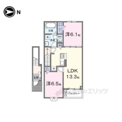 カレント綾部(2LDK/2階)の間取り写真