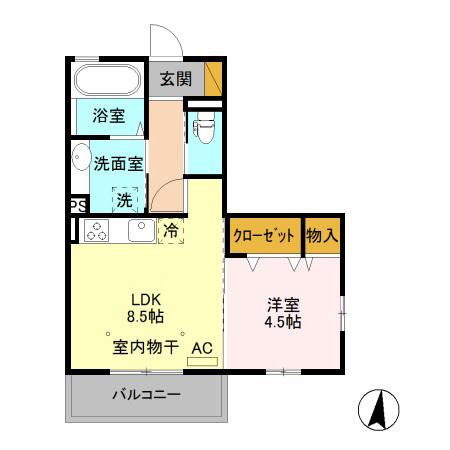 カサブランカ(1LDK/2階)の間取り写真