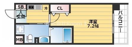 アーバンフラッツ上町(1K/4階)の間取り写真