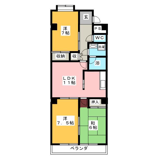 東柴ビル第3(3LDK/4階)の間取り写真