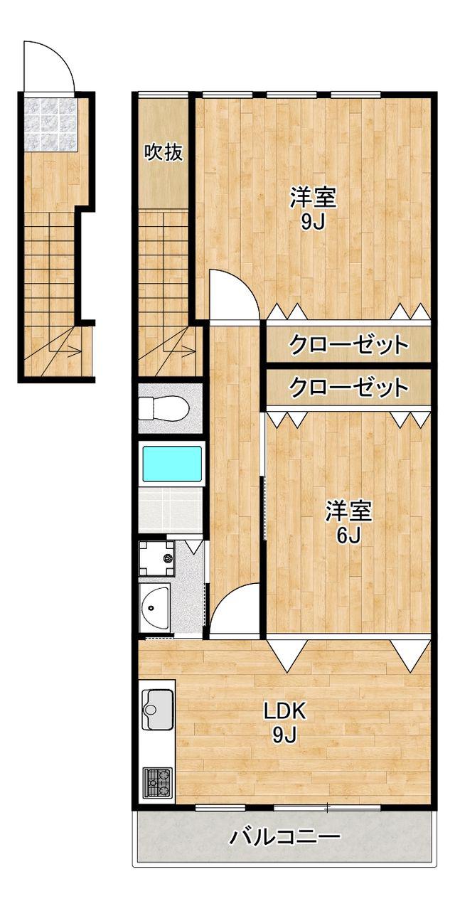 リッツハウスココC棟(2LDK/2階)の間取り写真