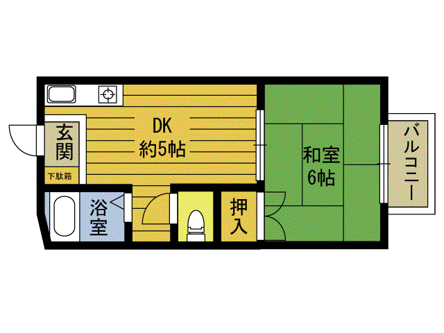 プレジール花の木B(1DK/1階)の間取り写真