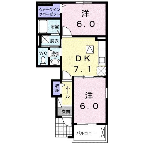 フォンテーヌA(2DK/1階)の間取り写真