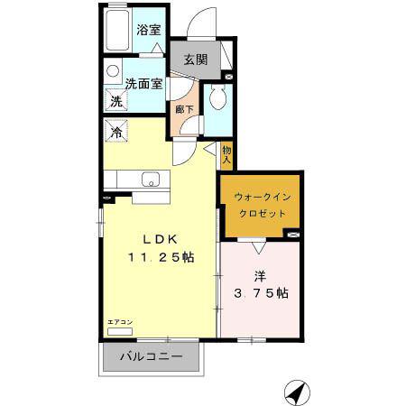 アグリーブルC棟(1LDK/1階)の間取り写真