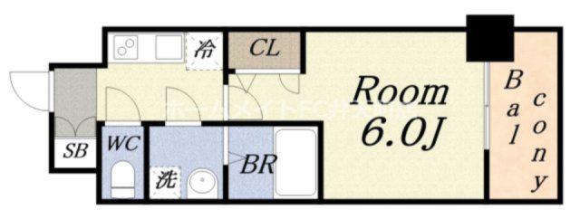 エスリード弁天町ルシェンテ(1K/3階)の間取り写真