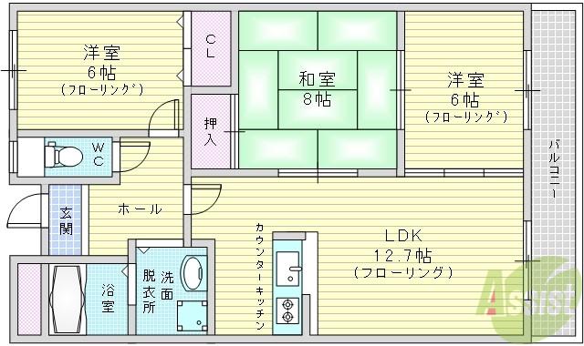 クオリティ五月ヶ丘(3LDK/4階)の間取り写真