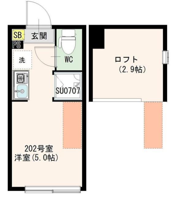 アイオライト(ワンルーム/2階)の間取り写真
