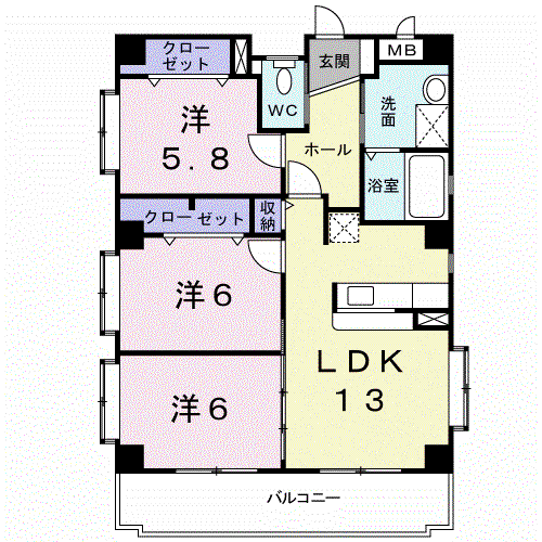 ヒーローかなぐすく(3LDK/2階)の間取り写真