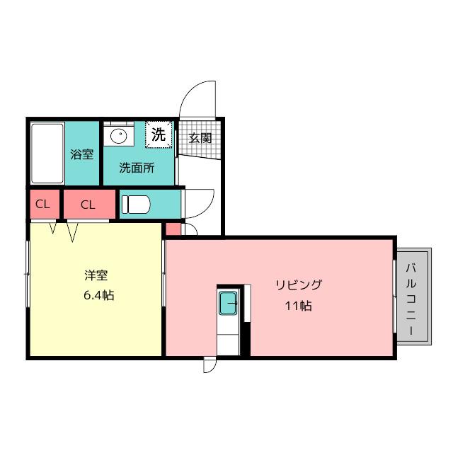 アウロラA棟(1LDK/2階)の間取り写真