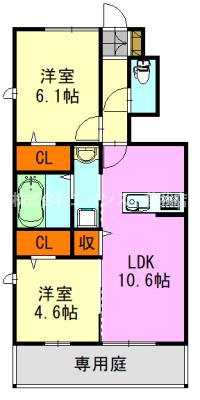 ハーモニアス浜野(2LDK/1階)の間取り写真