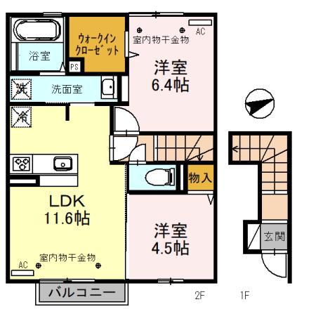 アムール シェノン(2LDK/2階)の間取り写真