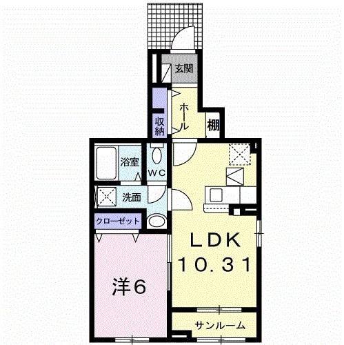サンビレッジ 壱番館(1LDK/1階)の間取り写真