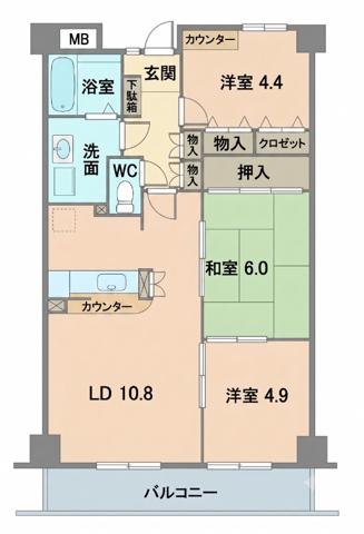 エバーグリーンコート(3LDK/5階)の間取り写真
