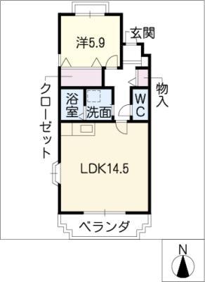 名鉄瀬戸線 喜多山駅(愛知) 徒歩2分 3階建 築27年(1LDK/2階)の間取り写真