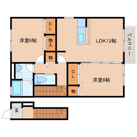 タウンビビ D棟(2LDK/2階)の間取り写真