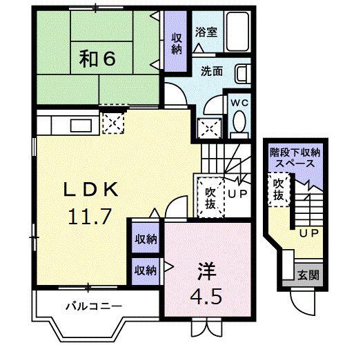 ニュークレストール華(2LDK/2階)の間取り写真