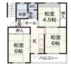JR加古川線 日岡駅 徒歩34分 5階建 築55年(3K/1階)の間取り写真