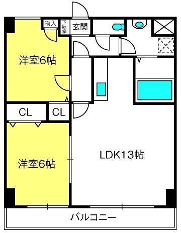 フェリスポート北越谷(2LDK/3階)の間取り写真