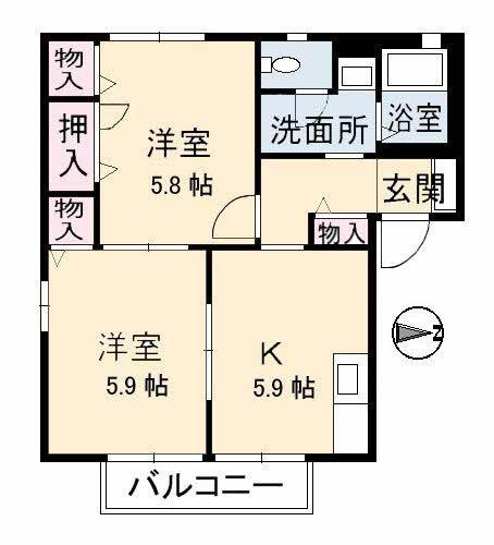ヴィ・アージュC棟(2K/1階)の間取り写真