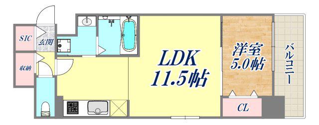神戸ハーバーサイド 萬利レジデンス(1LDK/5階)の間取り写真