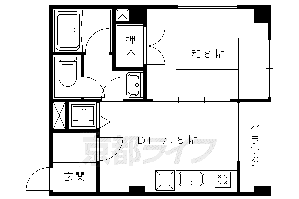 プルミエール勧修寺(1DK/4階)の間取り写真