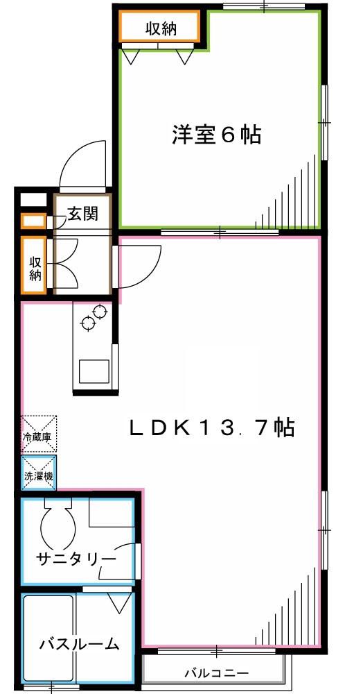 アンジュ・IM(1LDK/2階)の間取り写真