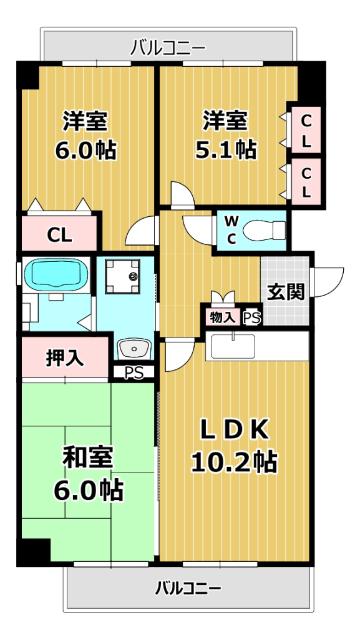 エバーグリーン竹島(3LDK/5階)の間取り写真
