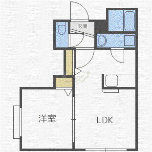 ビストロシェモア月寒(1LDK/1階)の間取り写真