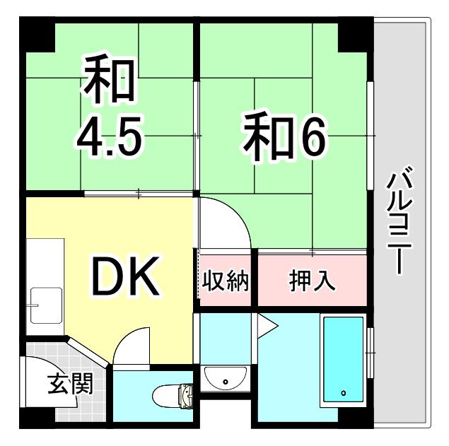 潮見が丘コーポラス(2DK/4階)の間取り写真