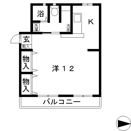 中祥ハイツ(ワンルーム/2階)の間取り写真