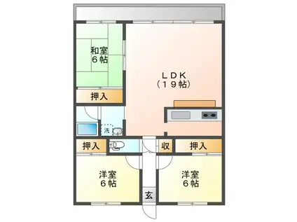 シティヒルズカズバ(3LDK/8階)の間取り写真