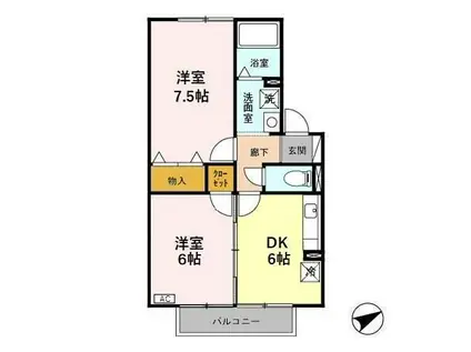 ラフィネ北間(2DK/2階)の間取り写真