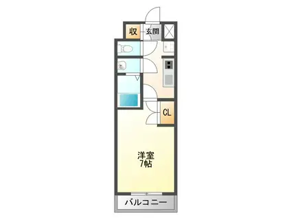 メロディア新北野(1K/3階)の間取り写真