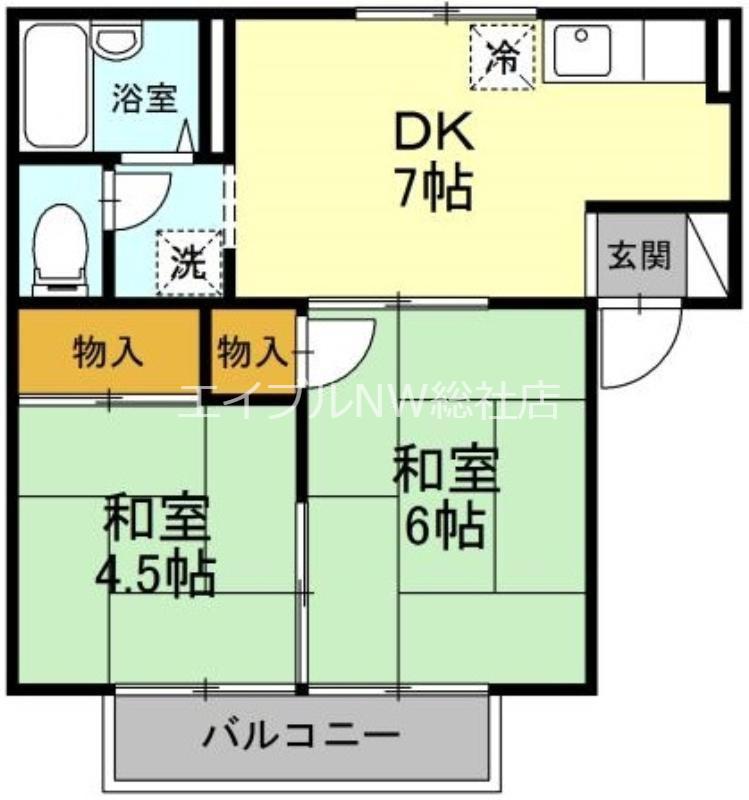 ノーブルハウス A棟(2DK/2階)の間取り写真