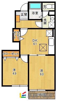 ノーブルA(2DK/1階)の間取り写真