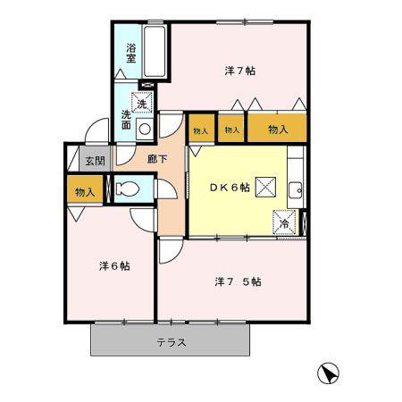ボヌール和A(3DK/1階)の間取り写真